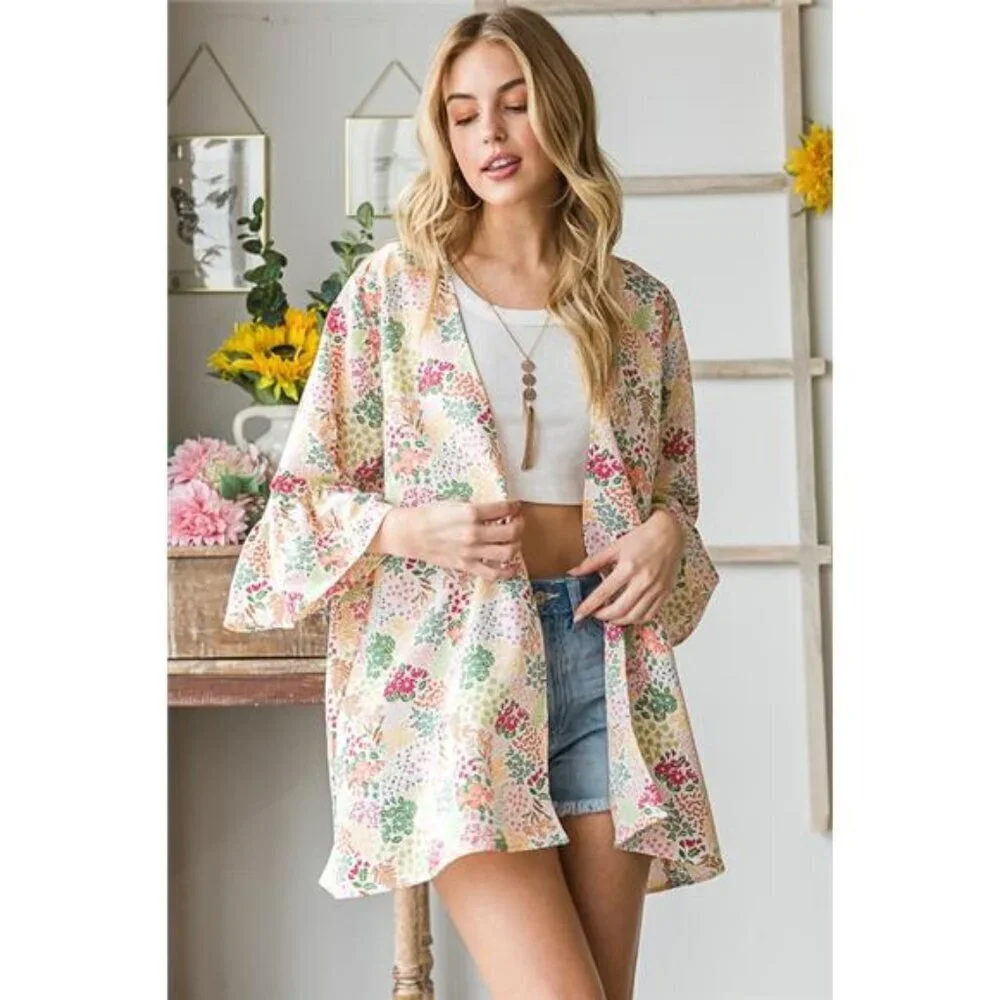 Heimish Full Size Multi Color Floral Open Cardigan Plus Size